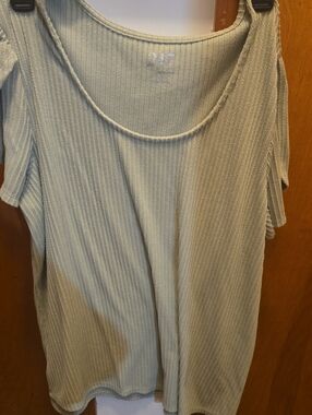 Olive Ribbed Cold-Shoulder Women's Top